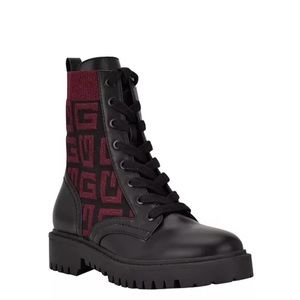 GUESS Women's Olinia Logo Knit Combat Lug Sole Booties